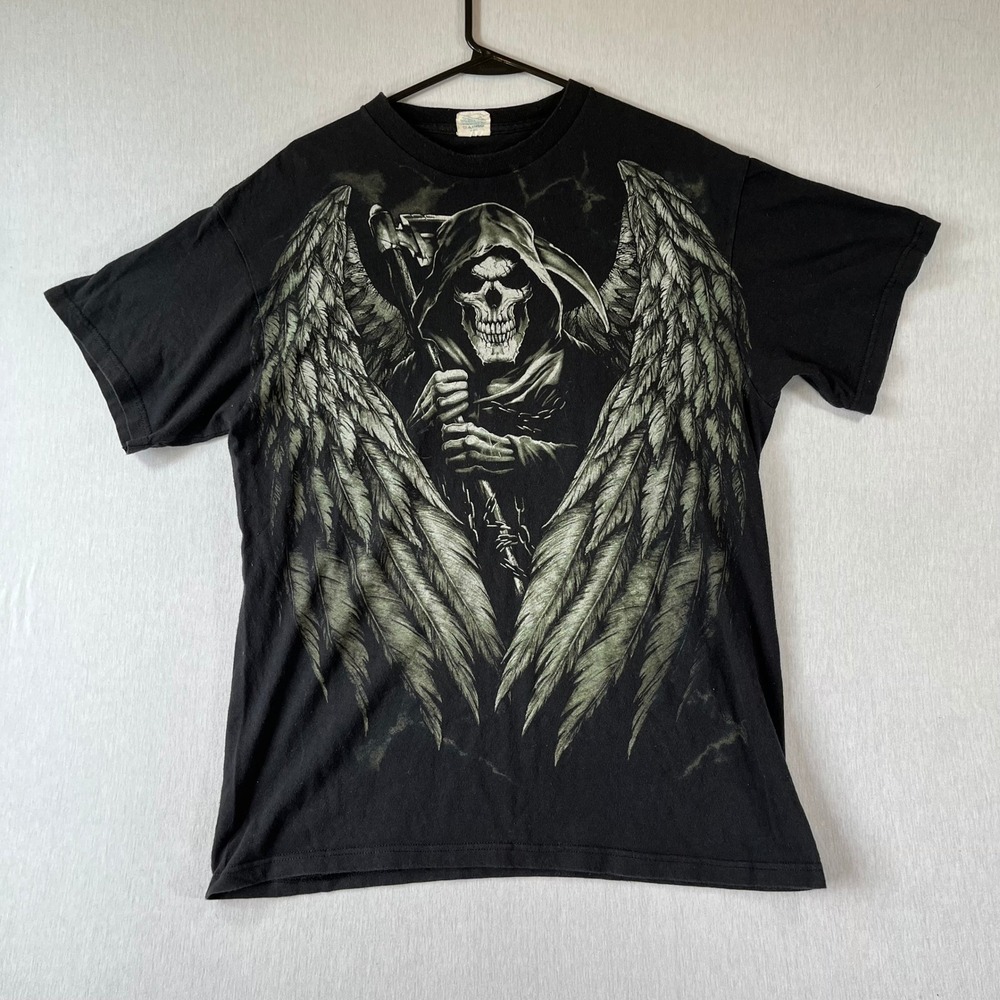 Vintage T-Shirt Men L Grim Reaper Winged Skeleton Black Delta Pro Weight Tag